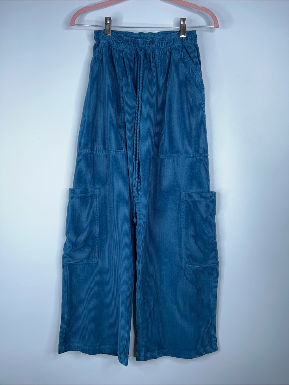 Big Bud Press Drop Pocket Corduroy Cargo Pants Blue Wide-Leg Cotton Size XS